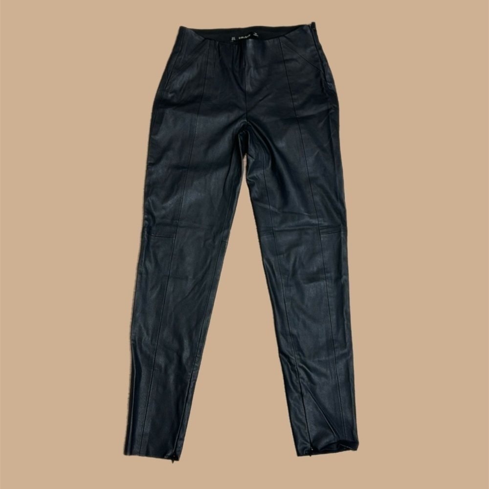 NEW Zara Split Hem Mid-Rise Faux Leather Skinny Pants in Black Sz S